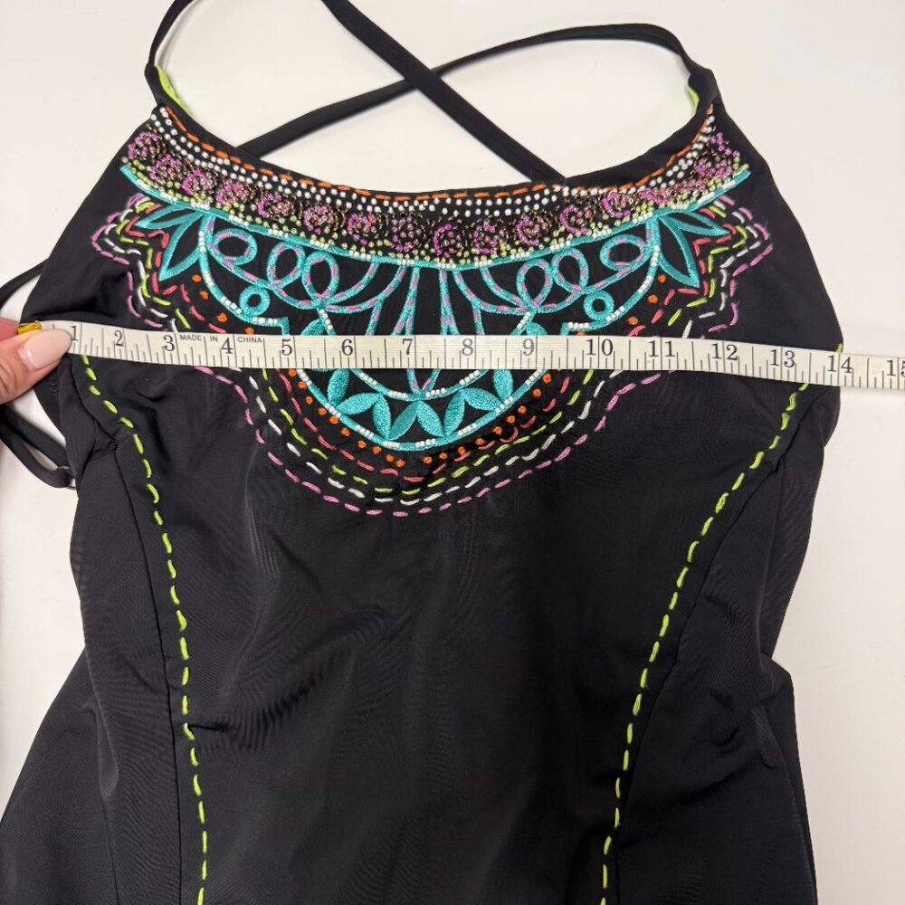 Nanette Lepore Mantra Goddess Cross Back One-Piece Swimsuit - Picture 12 of 13